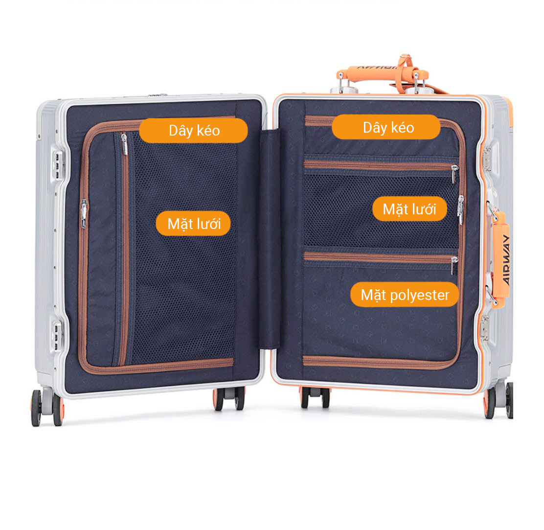 Vali kéo du lịch Airway AW017 viền nhôm cao cấp khóa TSA 20-24inch