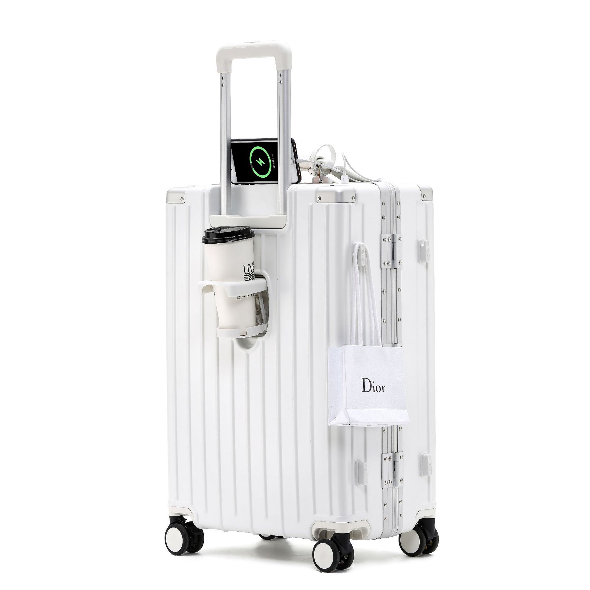 Vali kéo du lịch viền nhôm khóa đôi TSA cổng sạc USB size 20-28inch AW012