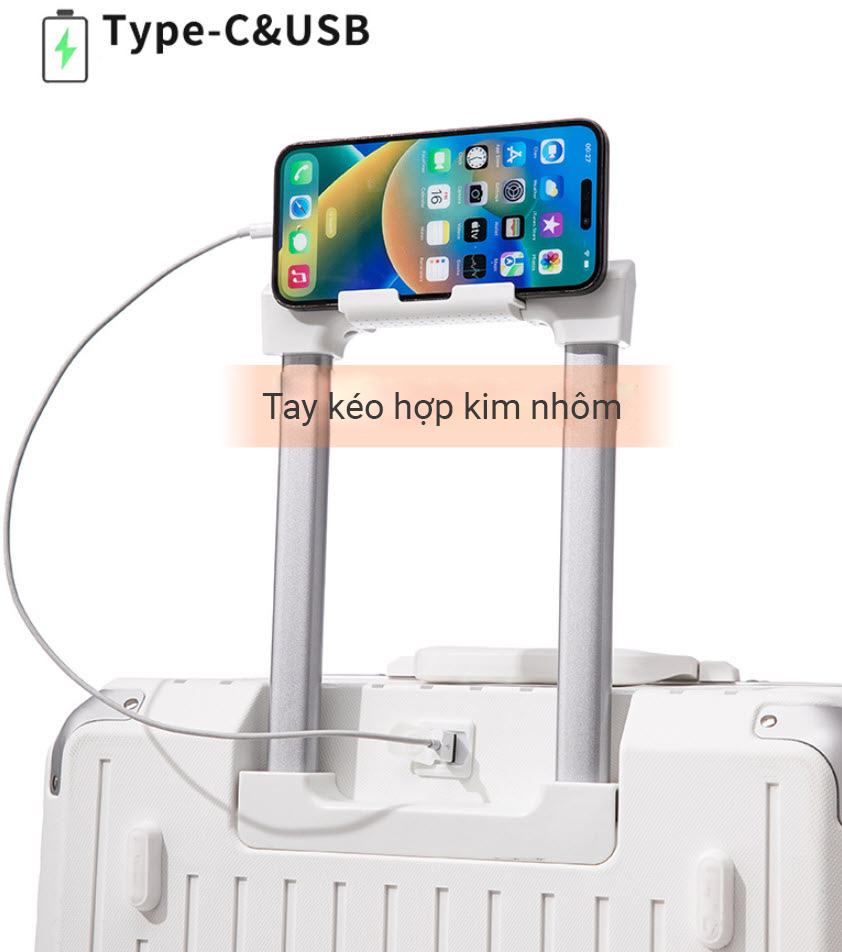 Vali kéo du lịch khóa đôi TSA viền nhôm cổng sạc USB size 24-32inch PH9019