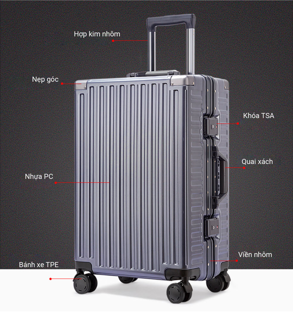 Vali kéo du lịch khóa đôi TSA viền nhôm 20-26inch WD610