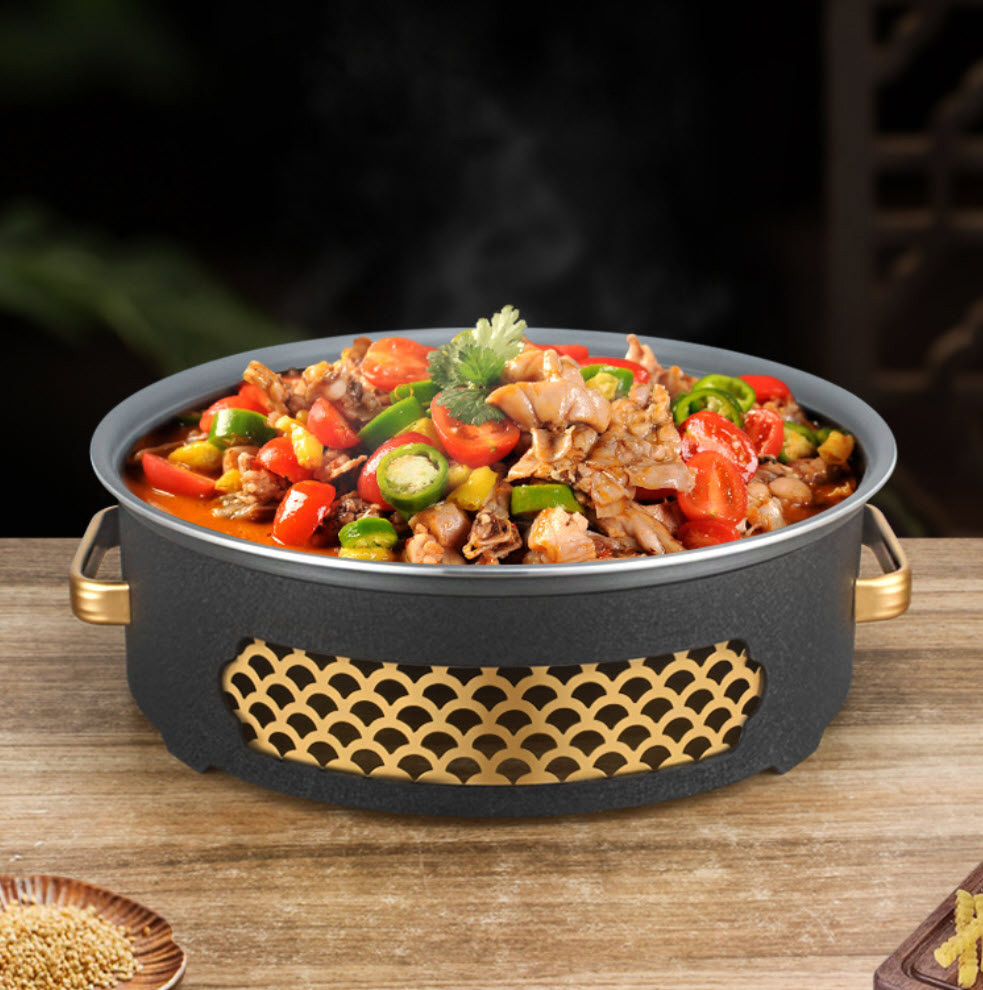 Bộ chảo hâm nóng Cá các món Lagu Crawfish Cua hấp Sườn cay kèm bếp cồn GCH011