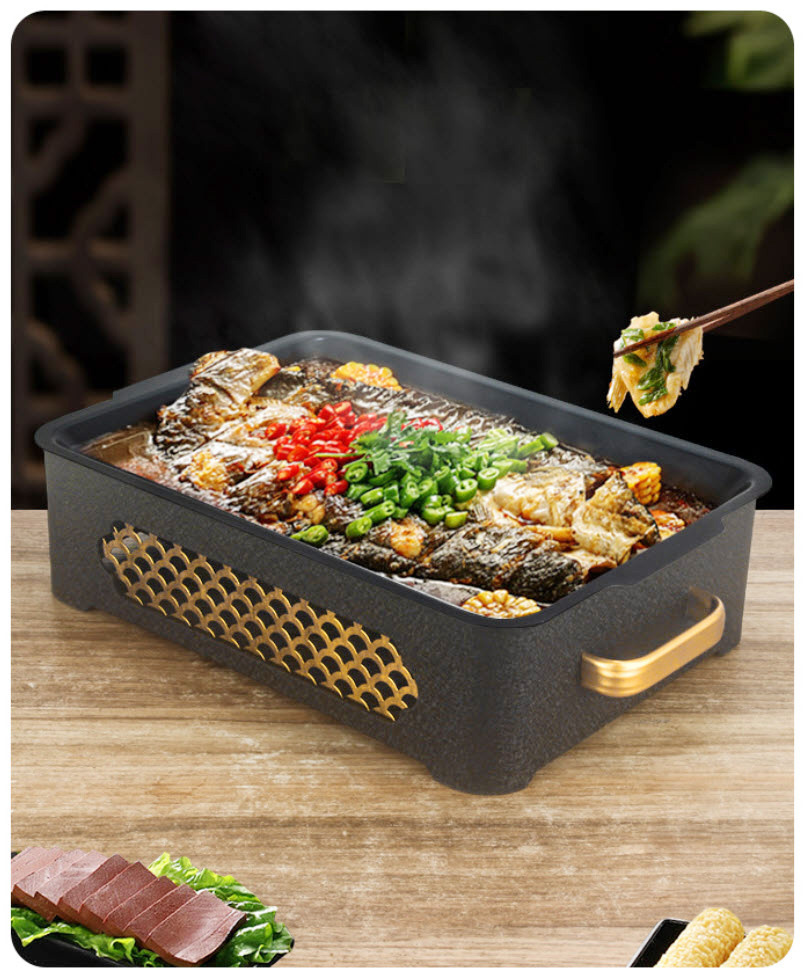 Bộ chảo hâm nóng Cá các món Lagu Crawfish Cua hấp Sườn cay kèm bếp cồn GCH011