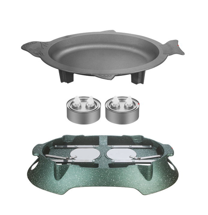 Bộ chảo hâm nóng Cá các món buffet Crawfish Cua rang me kèm bếp cồn theo bộ GCH014