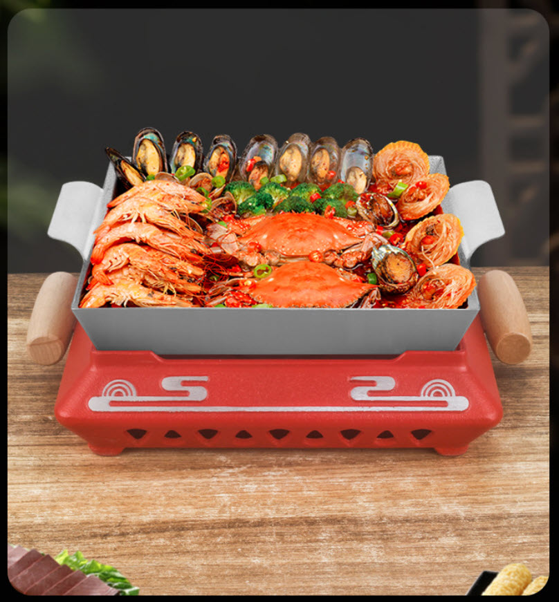 Khay hấp cá hâm nóng buffet các món Hải Sản kèm bếp cồn nhôm theo bộ GCH015