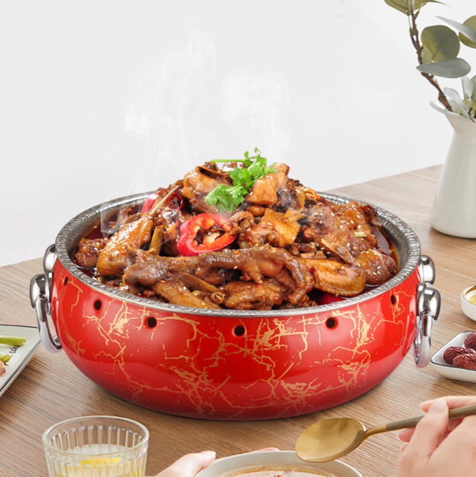 Bộ chảo hâm nóng thức ăn các món Hải Sản món thịt chiên xào kèm bếp cồn theo bộ GCH016