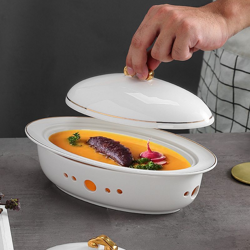 Nồi hâm nóng thức ăn bằng nến giữ nóng Cá, Hải Sâm, Bào Ngư PBC011