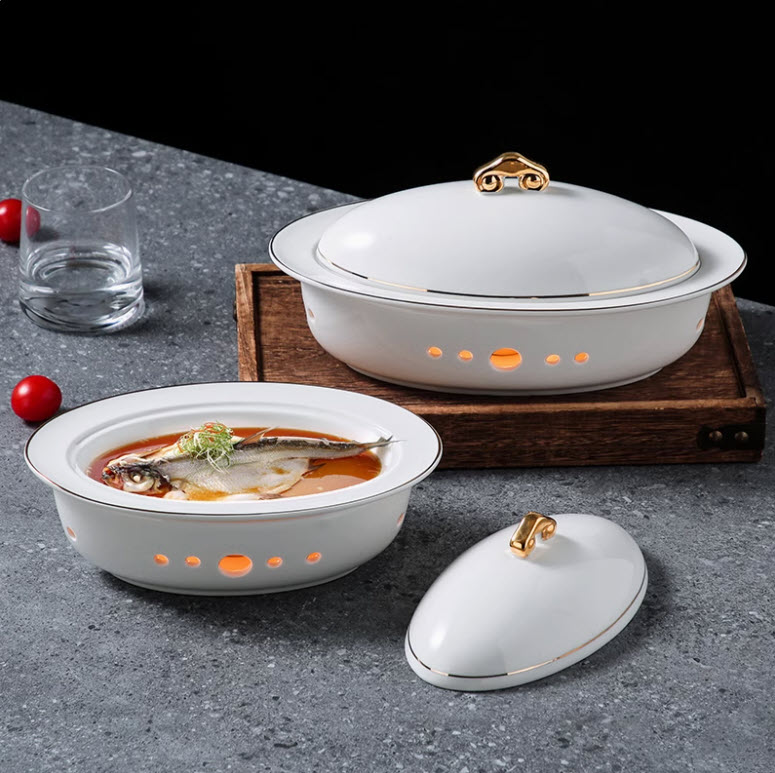 Nồi hâm nóng thức ăn bằng nến giữ nóng Cá, Hải Sâm, Bào Ngư PBC011