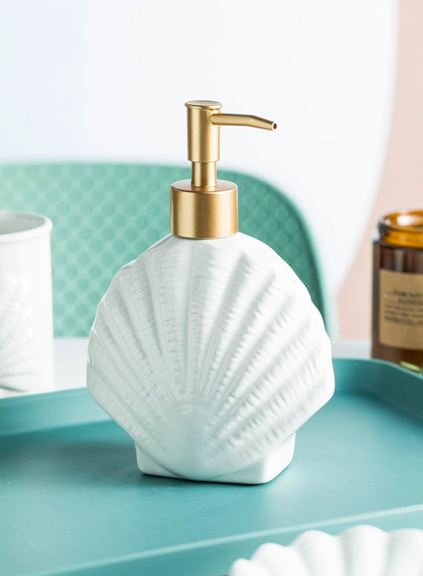 Bộ đồ dùng nhà tắm Vỏ Sò Sao Biển sứ trắng 4 món đựng xà bông rửa tay đựng xà bông cục ZANE21B