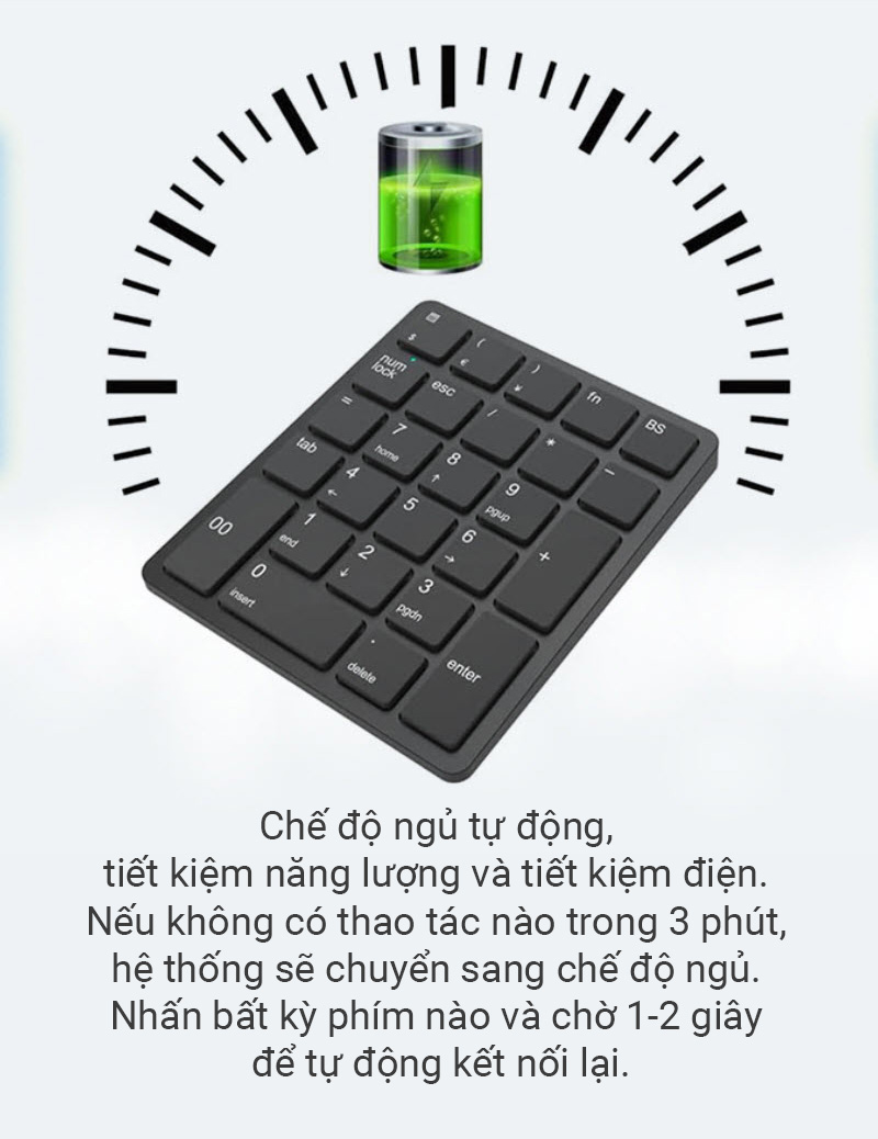 Bàn phím số không dây kết nối 2.4G pin 300mAh JM095