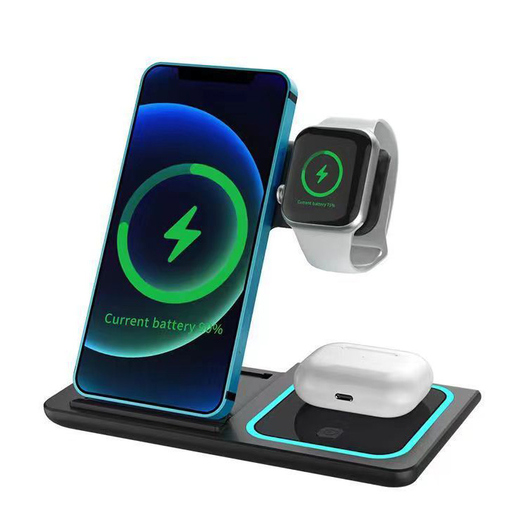 Đế sạc không dây 3 in 1 cho điện thoại, đồng hồ, airpods MT-X455 giao thức QC3.0 15W