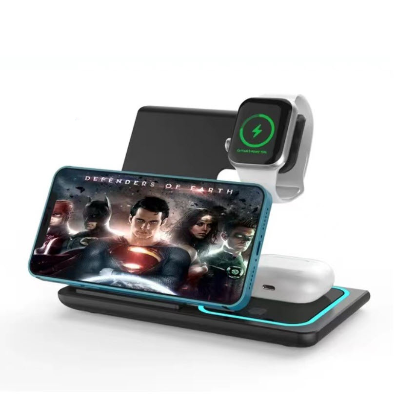 Đế sạc không dây 3 in 1 cho điện thoại, đồng hồ, airpods MT-X455 giao thức QC3.0 15W