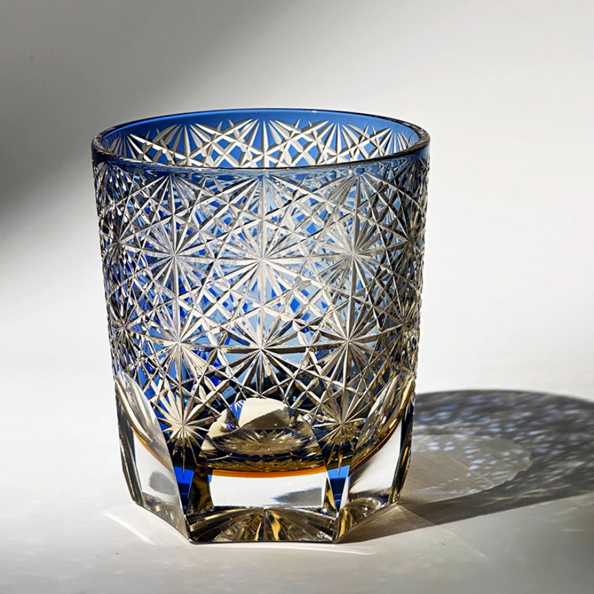 Ly whisky pha lê chế tác thủ công Edo Kiriko mẫu Hoa Cúc Xanh Vianasa VS3232