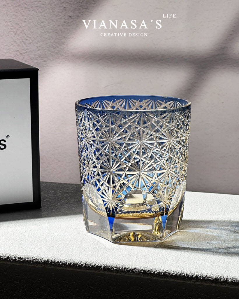 Ly whisky pha lê chế tác thủ công Edo Kiriko mẫu Hoa Cúc Xanh Vianasa VS3232