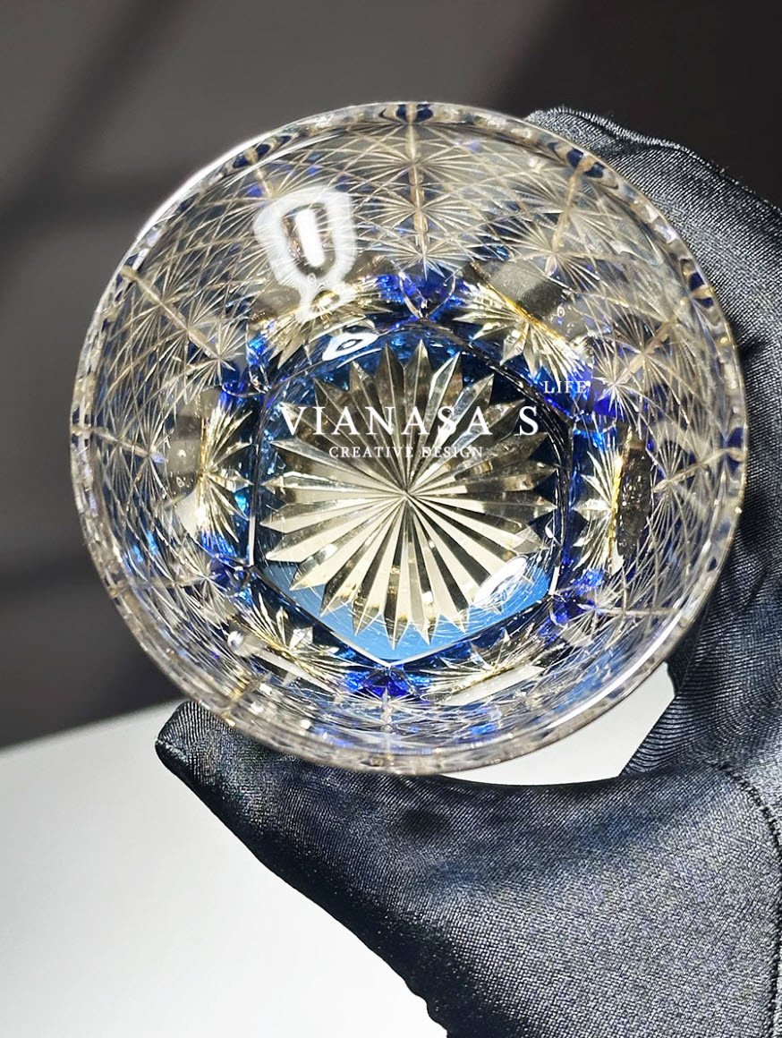 Ly whisky pha lê chế tác thủ công Edo Kiriko mẫu Hoa Cúc Xanh Vianasa VS3232