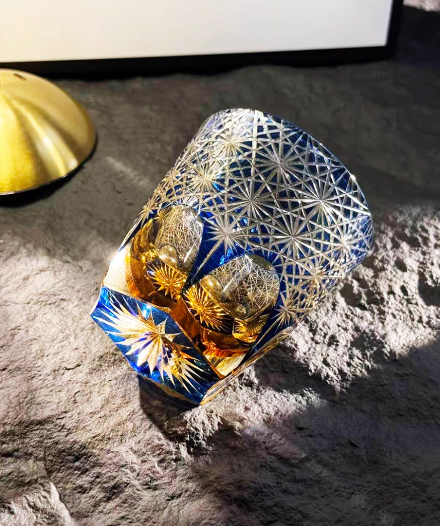 Ly whisky pha lê chế tác thủ công Edo Kiriko mẫu Hoa Cúc Xanh Vianasa VS3232