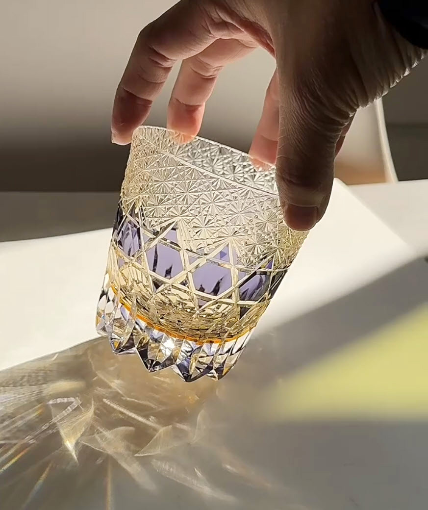 Ly whisky pha lê 330ml chế tác thủ công Edo Kiriko mẫu Fluorite Vianasa VS3233