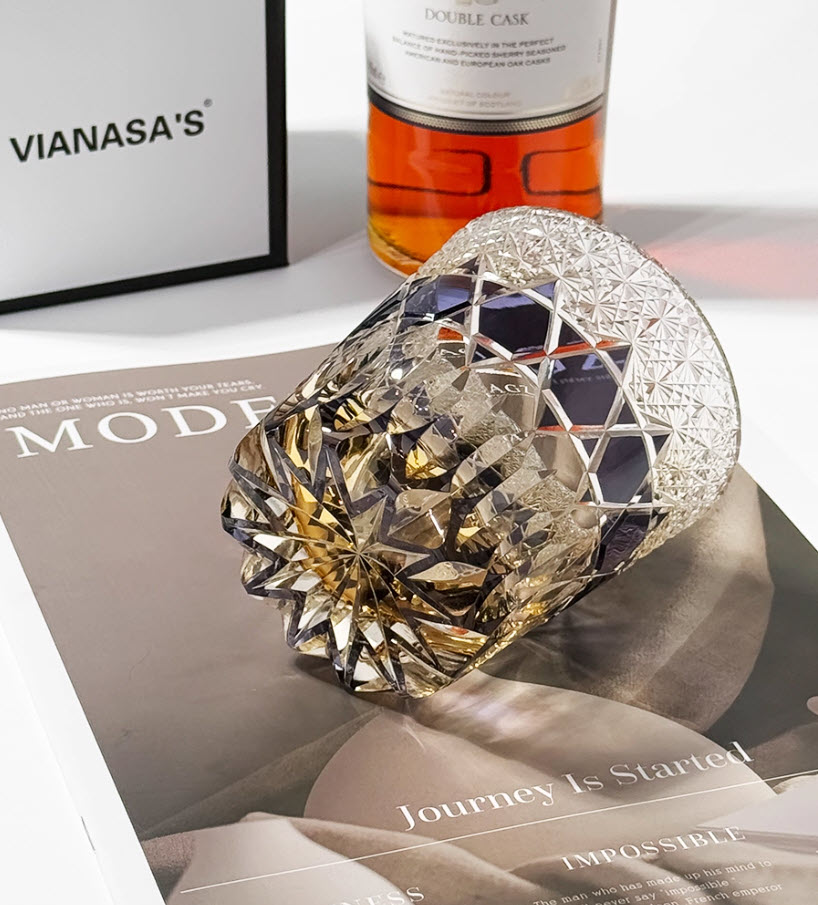 Ly whisky pha lê 330ml chế tác thủ công Edo Kiriko mẫu Fluorite Vianasa VS3233