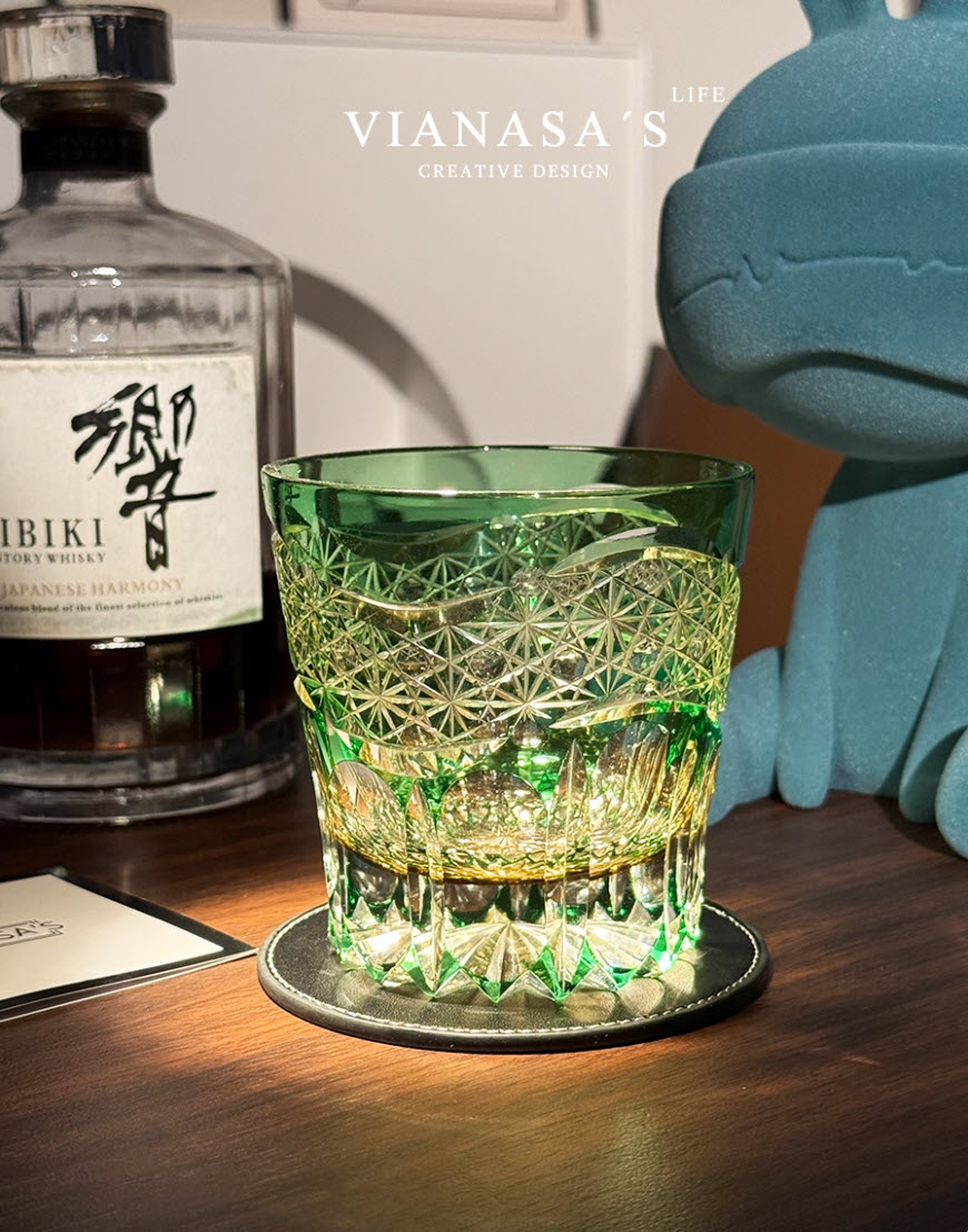 Ly whisky pha lê 330ml chế tác thủ công Edo Kiriko mẫu Akebono Vianasa VS9221