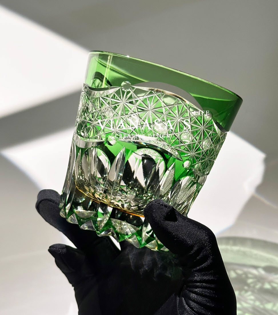 Ly whisky pha lê 330ml chế tác thủ công Edo Kiriko mẫu Akebono Vianasa VS9221