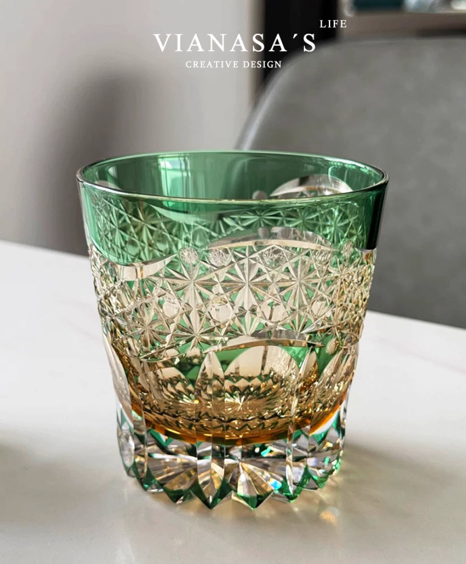 Ly whisky pha lê 330ml chế tác thủ công Edo Kiriko mẫu Akebono Vianasa VS9221