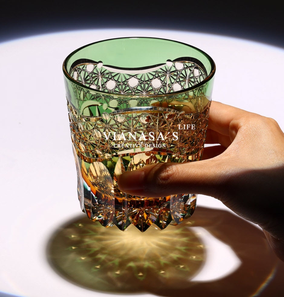 Ly whisky pha lê 330ml chế tác thủ công Edo Kiriko mẫu Akebono Vianasa VS9221