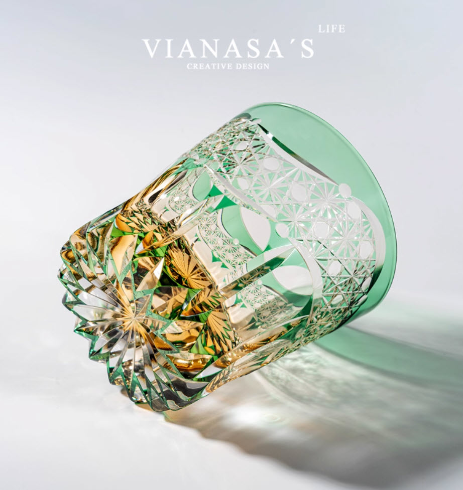 Ly whisky pha lê 330ml chế tác thủ công Edo Kiriko mẫu Akebono Vianasa VS9221