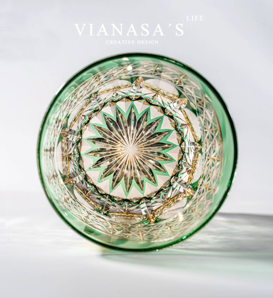 Ly whisky pha lê 330ml chế tác thủ công Edo Kiriko mẫu Akebono Vianasa VS9221