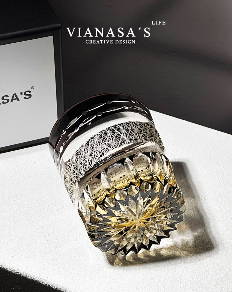 Ly whisky pha lê 280ml chế tác thủ công Edo Kiriko mẫu Meteor Daiyue Vianasa VS3231