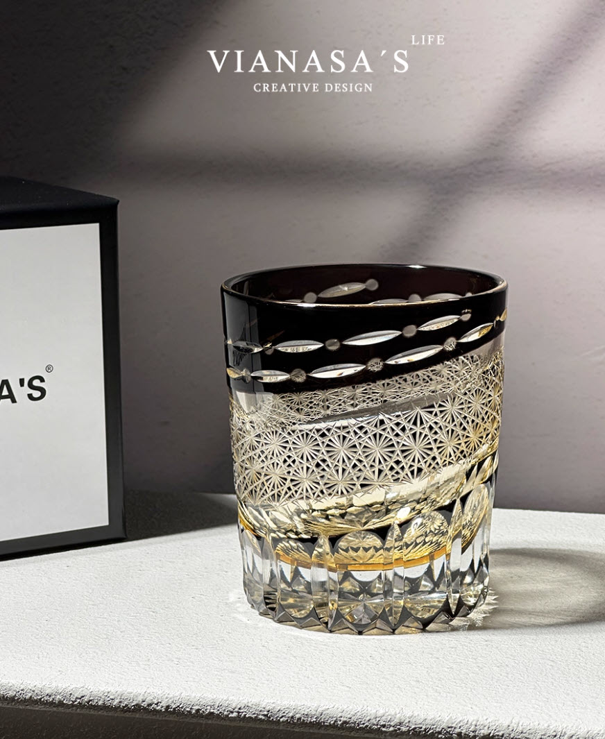 Ly whisky pha lê 280ml chế tác thủ công Edo Kiriko mẫu Meteor Daiyue Vianasa VS3231