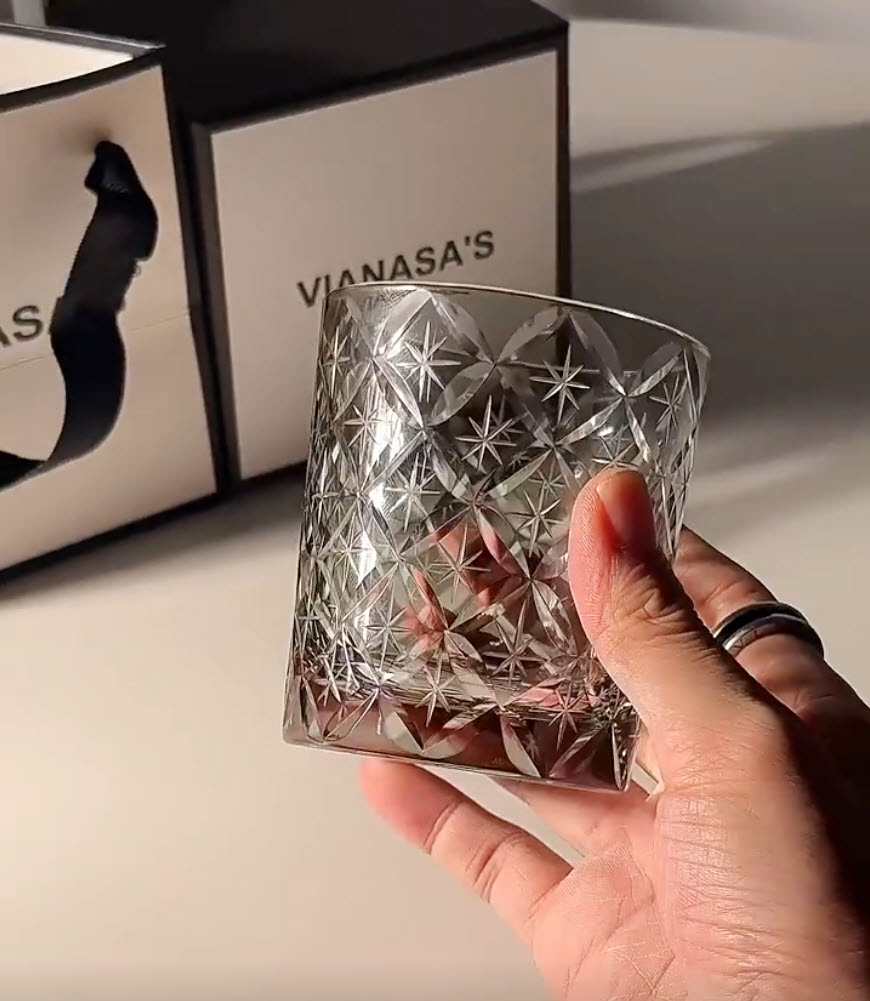 Ly whisky pha lê 250ml chế tác thủ công Edo Kiriko mẫu Shippo Vianasa VS4234