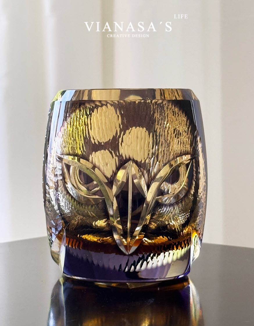 Ly whisky pha lê 280ml chế tác thủ công Edo Kiriko mẫu Owl Vianasa VS3434A