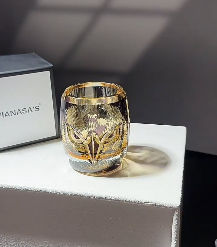 Ly whisky pha lê 280ml chế tác thủ công Edo Kiriko mẫu Owl Vianasa VS3434A