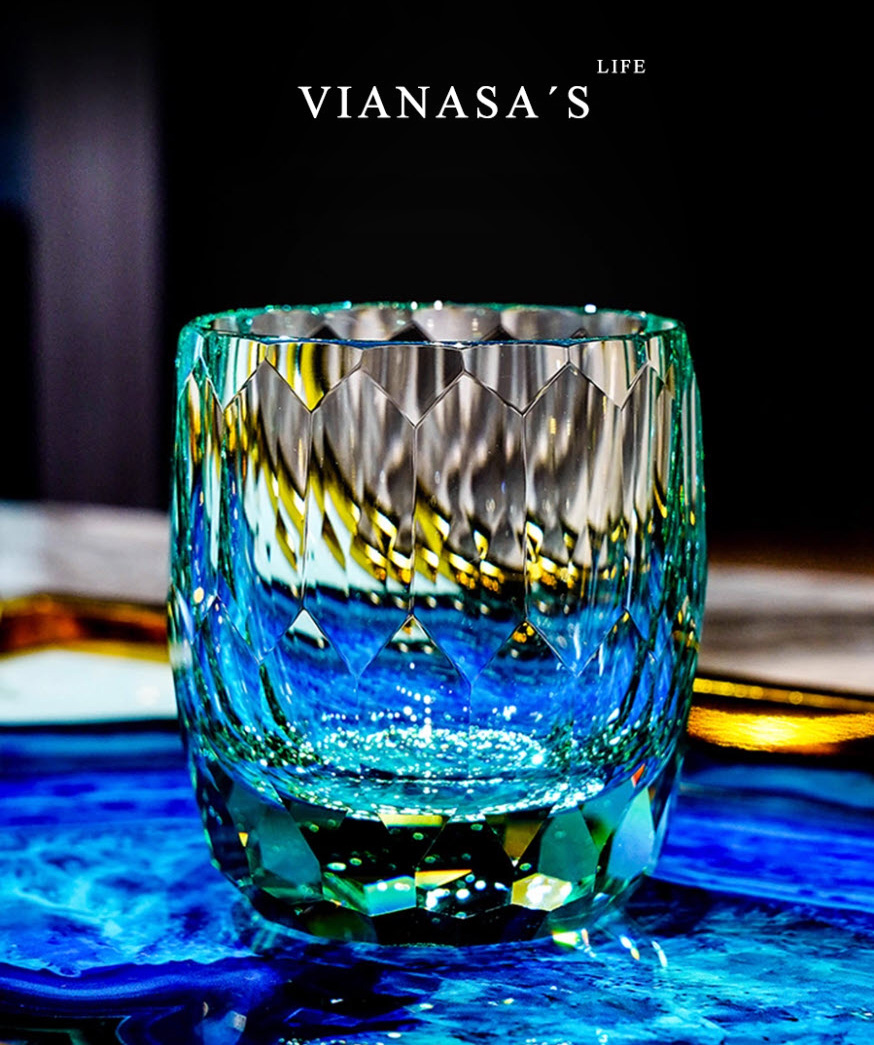 Ly whisky pha lê 5A 210ml chế tác thủ công Edo Kiriko mẫu K9 Diamon Vianasa VS3435