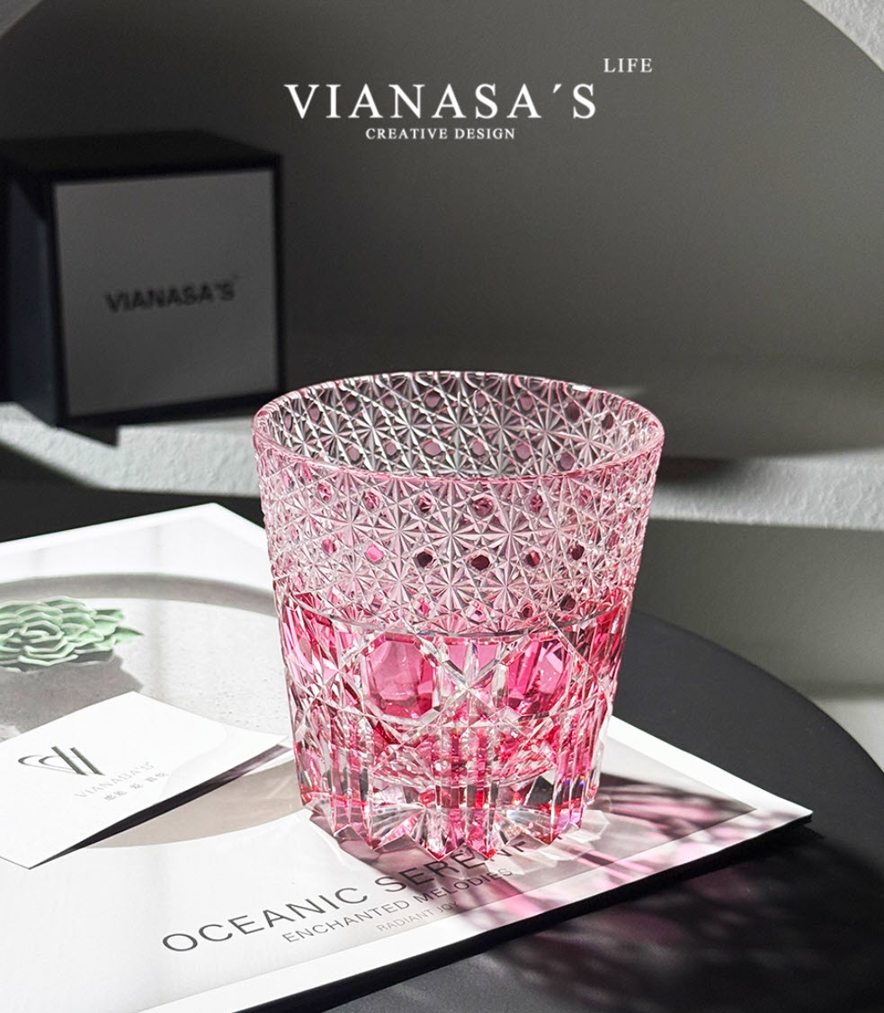 Ly whisky pha lê 330ml chế tác thủ công Edo Kiriko mẫu Glaze Dream Vianasa VS3423