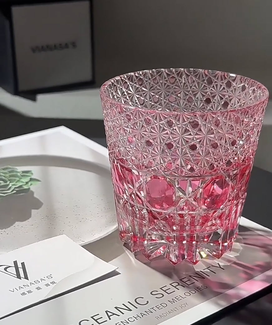 Ly whisky pha lê 330ml chế tác thủ công Edo Kiriko mẫu Glaze Dream Vianasa VS3423