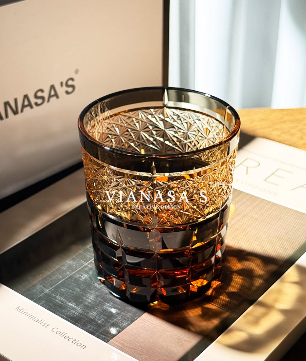 Ly whisky pha lê 280ml chế tác thủ công Edo Kiriko mẫu Jade Linglong Vianasa VS5855