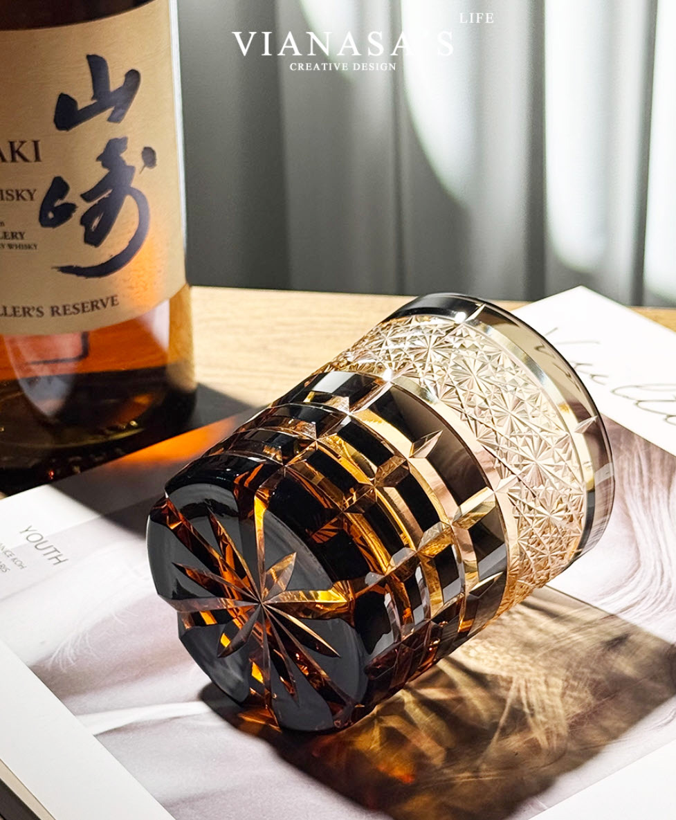 Ly whisky pha lê 280ml chế tác thủ công Edo Kiriko mẫu Jade Linglong Vianasa VS5855