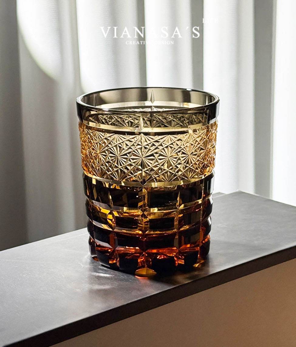 Ly whisky pha lê 280ml chế tác thủ công Edo Kiriko mẫu Jade Linglong Vianasa VS5855