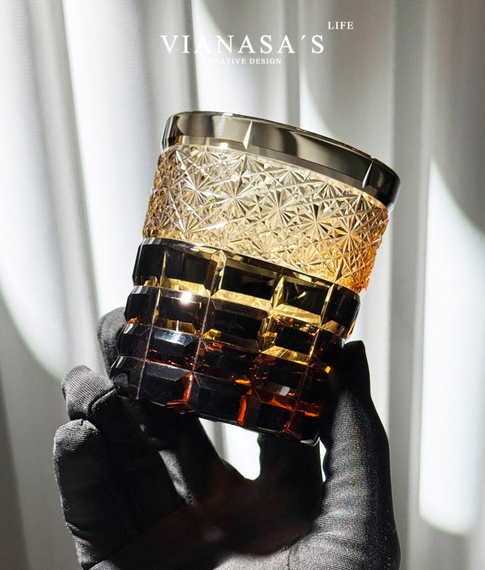 Ly whisky pha lê 280ml chế tác thủ công Edo Kiriko mẫu Jade Linglong Vianasa VS5855