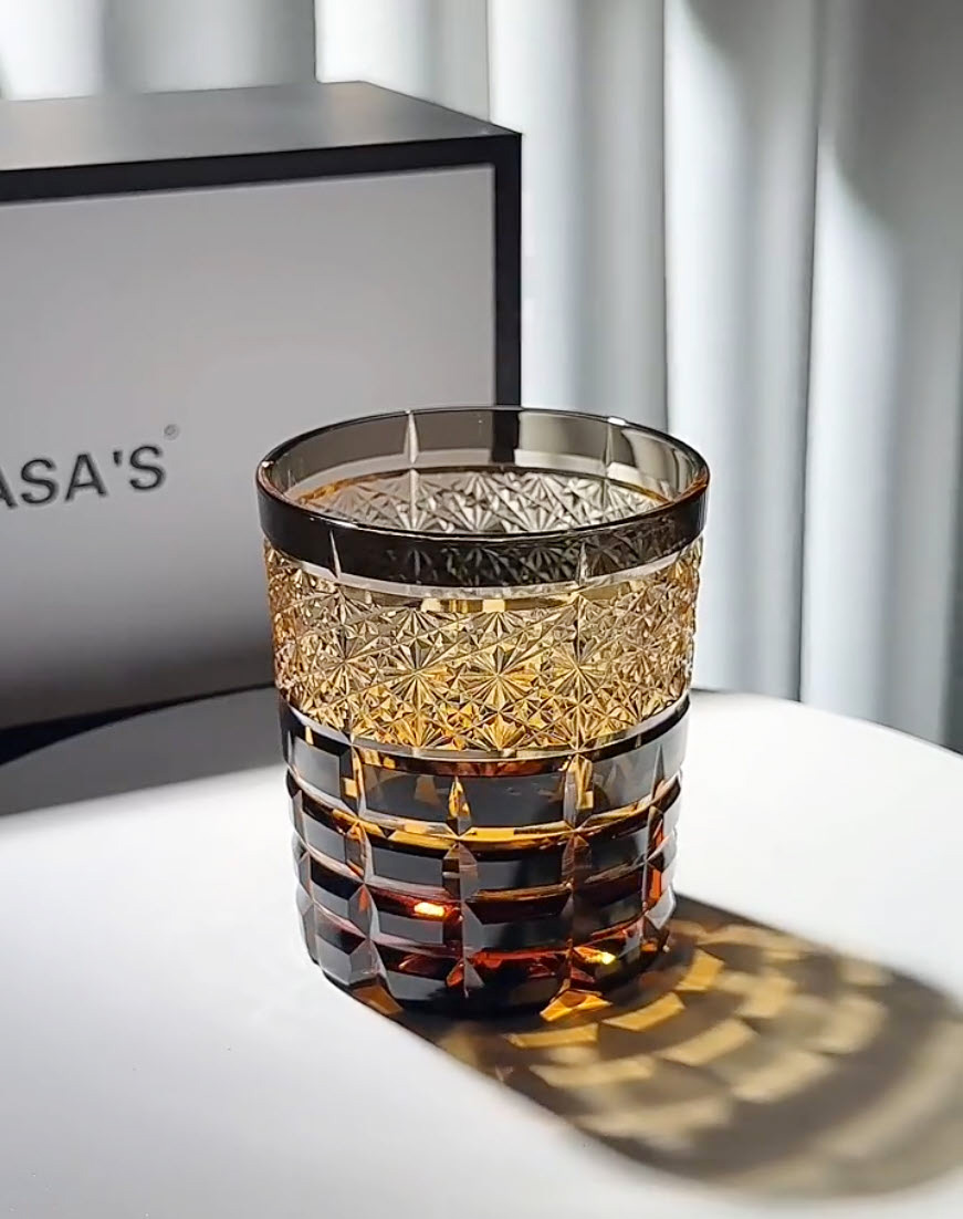 Ly whisky pha lê 280ml chế tác thủ công Edo Kiriko mẫu Jade Linglong Vianasa VS5855