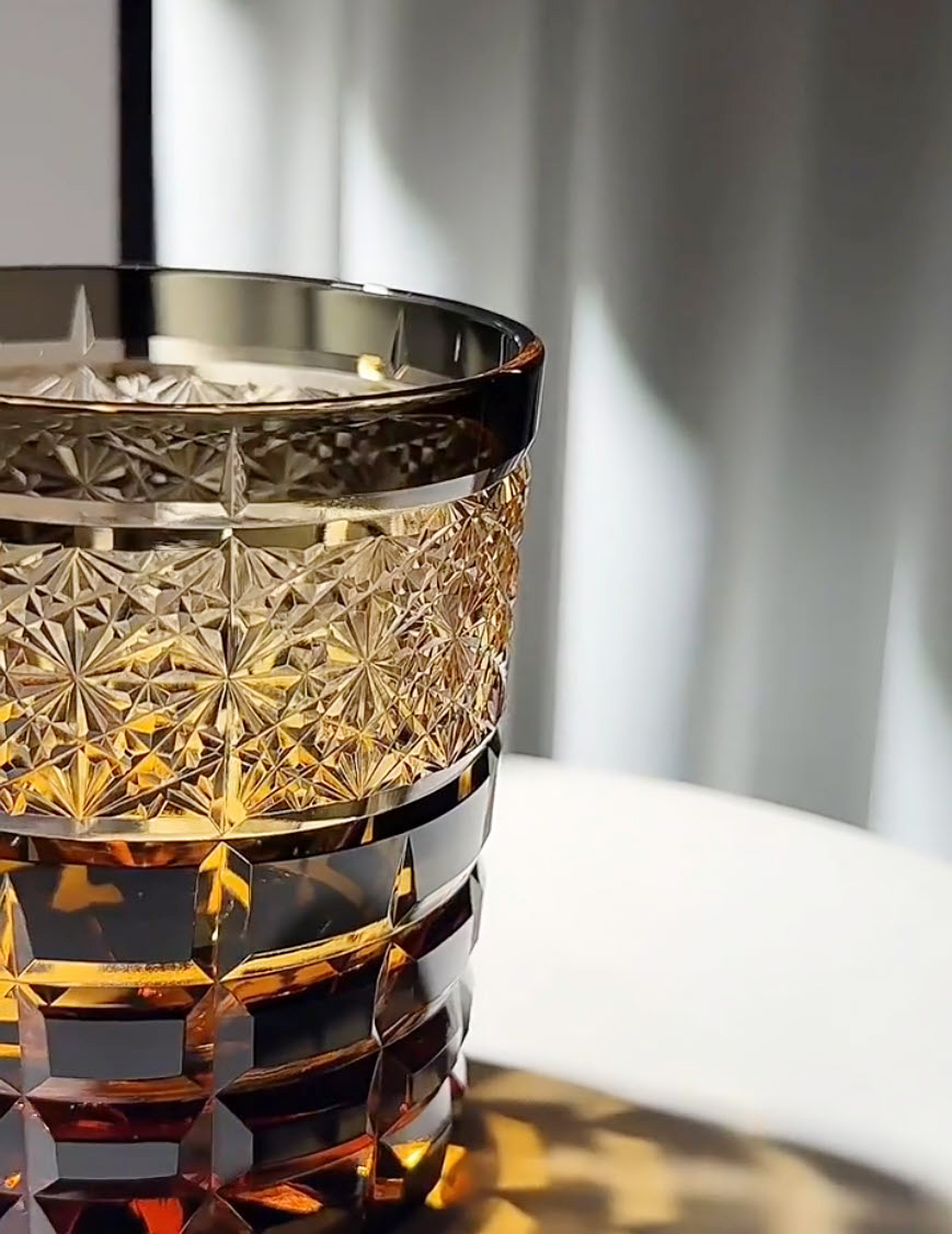 Ly whisky pha lê 280ml chế tác thủ công Edo Kiriko mẫu Jade Linglong Vianasa VS5855