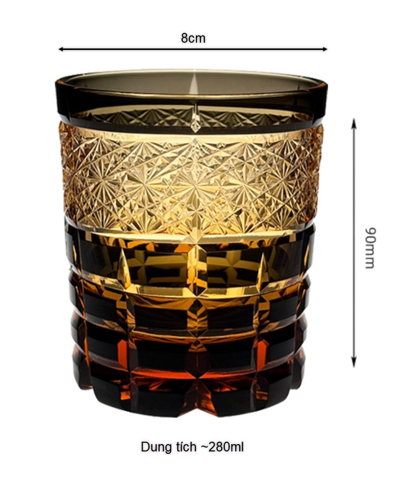 Ly whisky pha lê 280ml chế tác thủ công Edo Kiriko mẫu Jade Linglong Vianasa VS5855