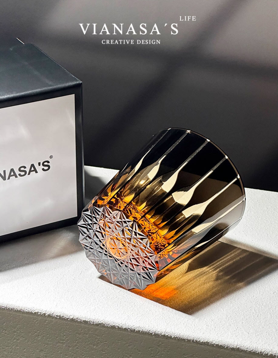 Ly whisky pha lê 280ml chế tác thủ công Edo Kiriko mẫu Brown Star Vianasa VS2323A