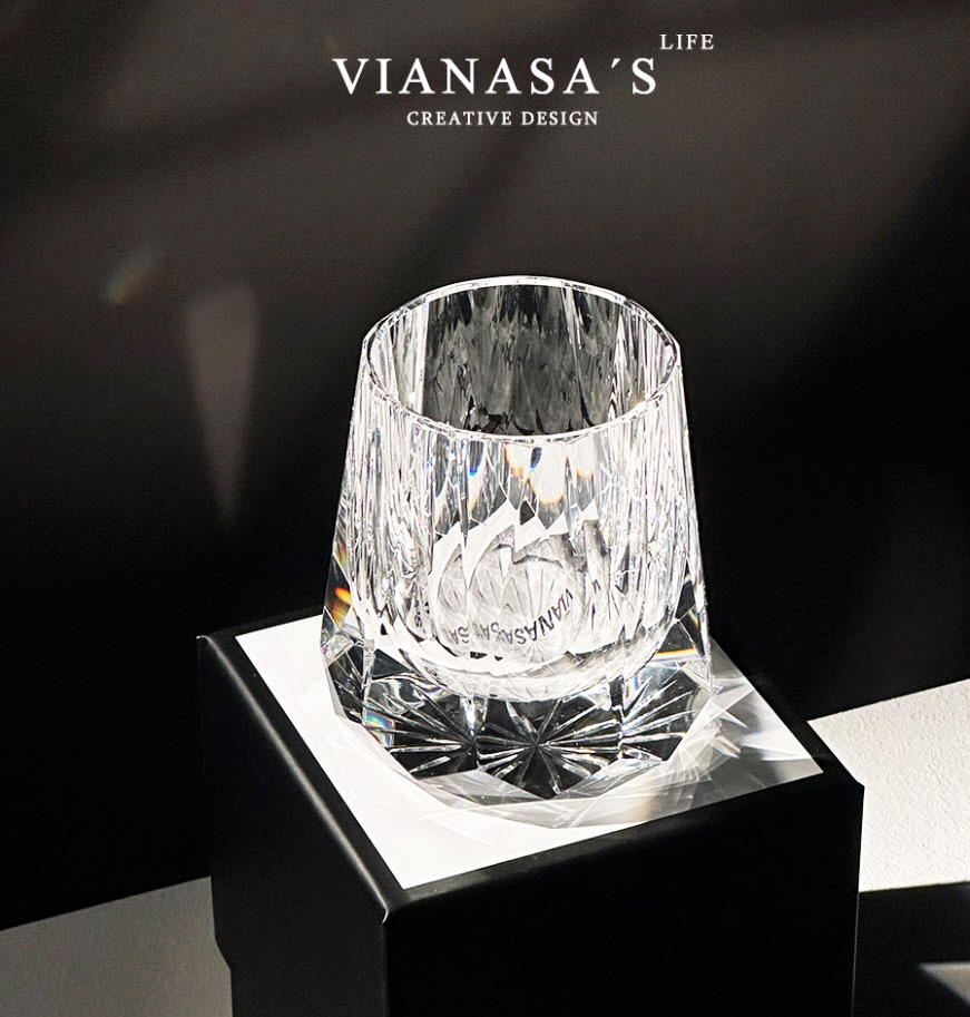 Ly whisky pha lê K9 200ml chế tác thủ công Edo Kiriko mẫu Zeus Stone Vianasa VS3432