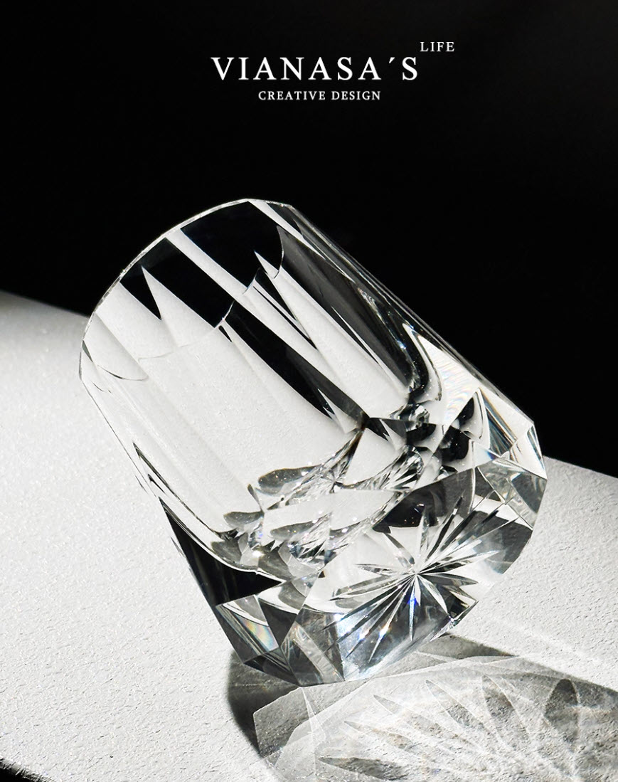 Ly whisky pha lê K9 200ml chế tác thủ công Edo Kiriko mẫu Zeus Stone Vianasa VS3432