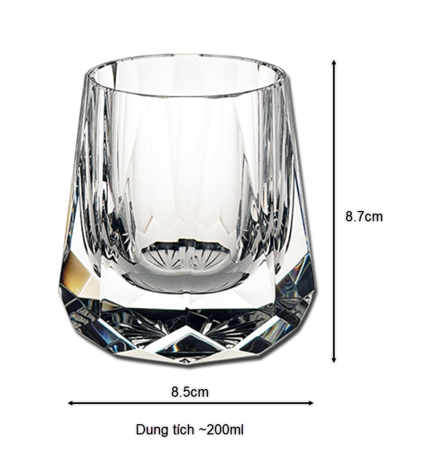 Ly whisky pha lê K9 200ml chế tác thủ công Edo Kiriko mẫu Zeus Stone Vianasa VS3432