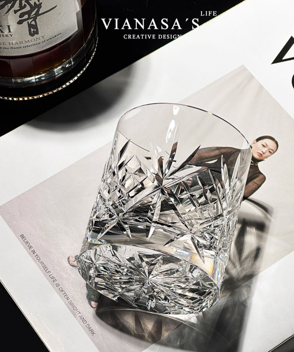 Ly whisky pha lê 250ml chế tác thủ công Edo Kiriko mẫu K9 Flower Vianasa VS2235