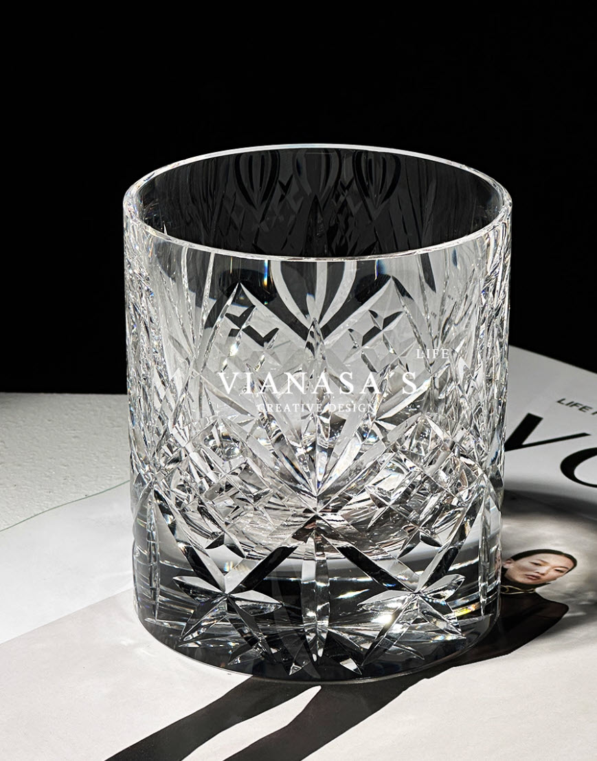Ly whisky pha lê 250ml chế tác thủ công Edo Kiriko mẫu K9 Flower Vianasa VS2235
