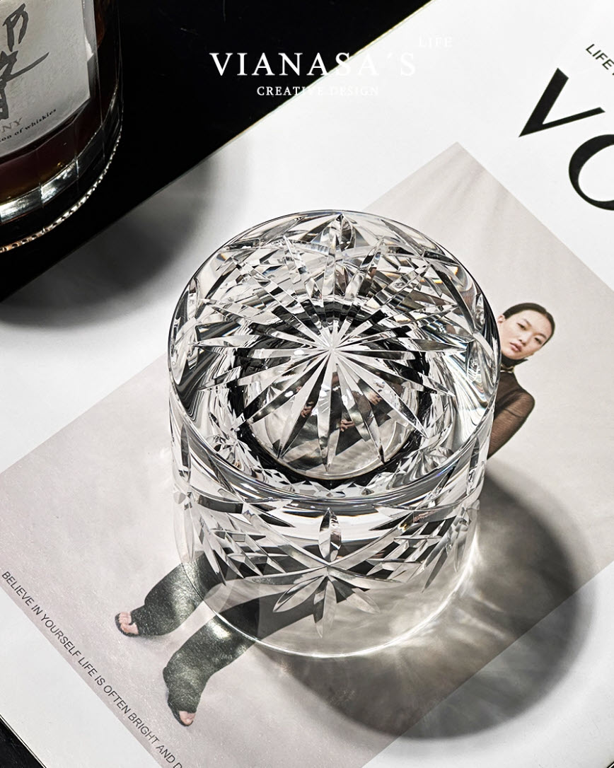 Ly whisky pha lê 250ml chế tác thủ công Edo Kiriko mẫu K9 Flower Vianasa VS2235