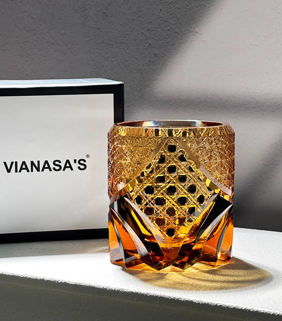 Ly wishky pha lê 280ml chế tác thủ công Edo Kiriko mẫu Black Samurai Vianasa VS32323